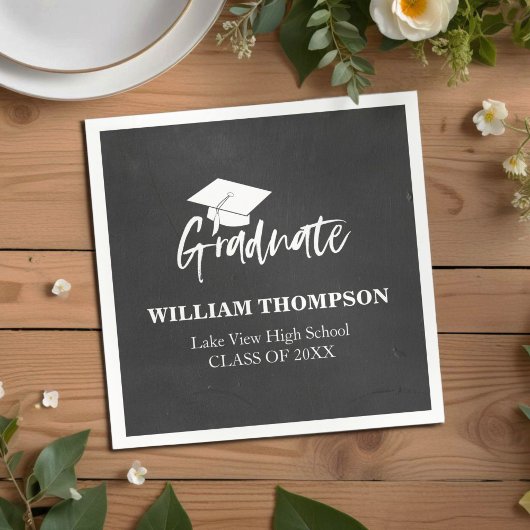 High School Chalk Black & White Afstudeerder Party Servet