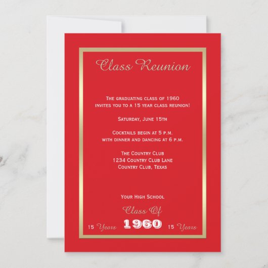 High School Class Reunion Bold Rood Kaart (Voorkant)