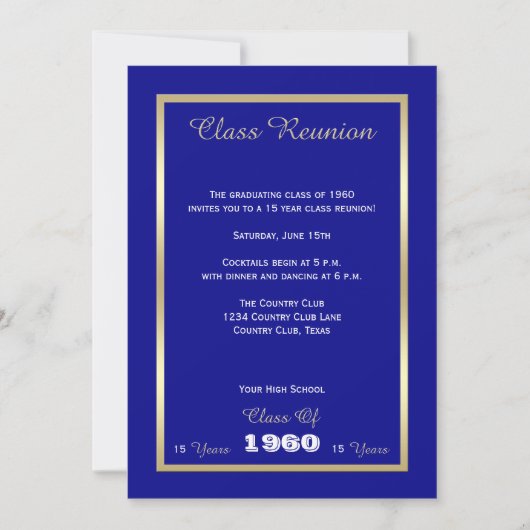 High School Class Reunion Classic Blauw Goud Accen Kaart (Voorkant)