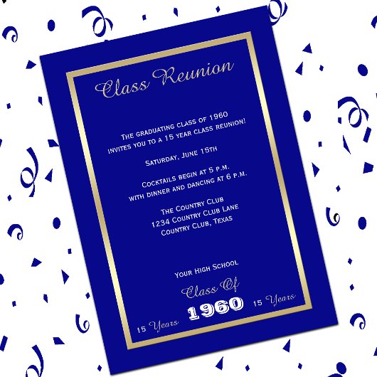 High School Class Reunion Classic Blauw Goud Accen Kaart