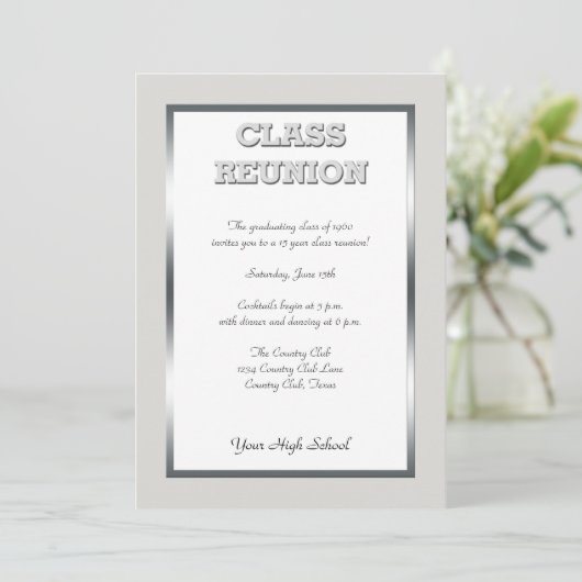 High School Class Reunion in zilver en wit Kaart (Staand voorkant)