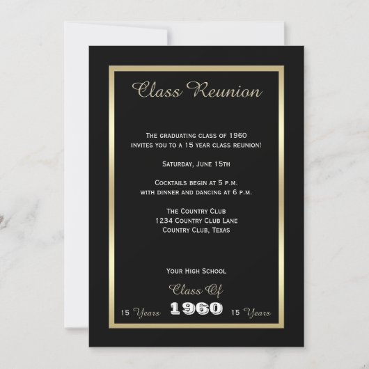 High School Class Reunion Zwart en Goud Kaart (Voorkant)