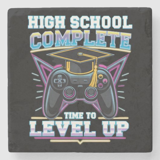 High School Complete Gamer Gaming Afstuderen Stenen Onderzetter (Voorkant)