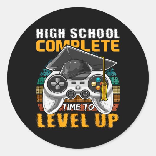 High School Complete Video Game Senior Graduation  Ronde Sticker (Voorkant)