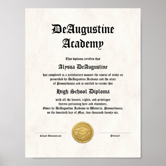 High School Diploma for Homeschool Poster (Voorkant)