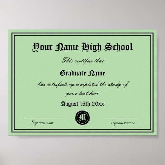 High School Diploma Officiële Certificaat sjabloon Poster (Voorkant)