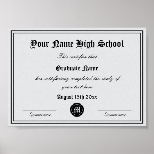 High School Diploma Officiële Certificaat sjabloon Poster (Voorkant)