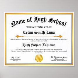 High School Diploma Replica Poster - Fake Gold Zee