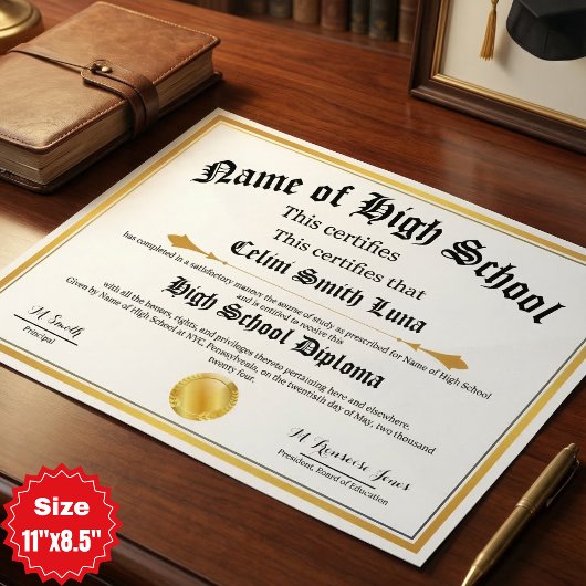 High School Diploma Replica Poster - Fake Gold Zee