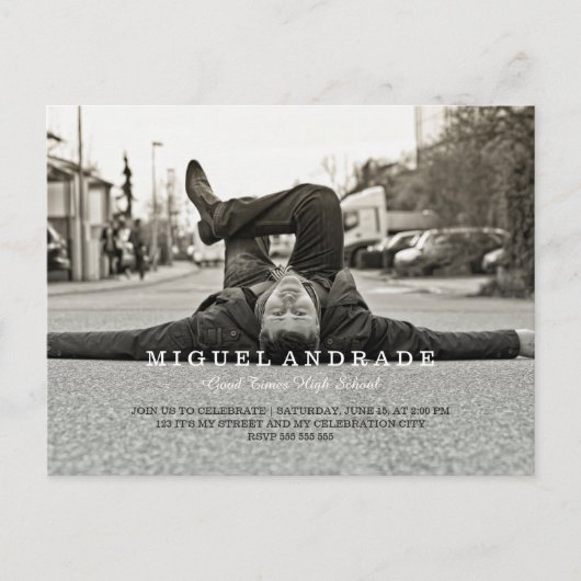 High School Foto Afstuderen Party Jongens Modern Uitnodiging Briefkaart (Voorkant)