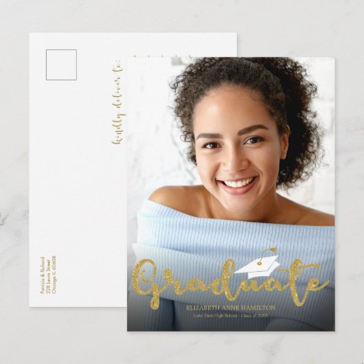 High School Gold Glitter Afstudeerder aangekondigd Briefkaart (Voorkant / Achterkant)