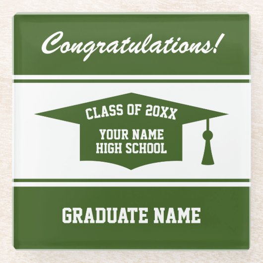 High School graduation party Class of 20XX custom Glazen Onderzetter (Voorkant)