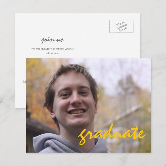 High School Graduation Party Geel Afstudeerder Fot Uitnodiging Briefkaart (Voorkant / Achterkant)