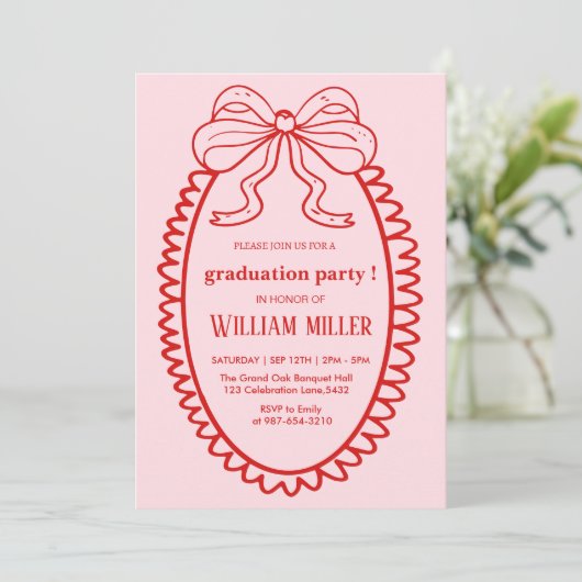 High School Hand getekende geïllustreerde roze en  Kaart (Staand voorkant)