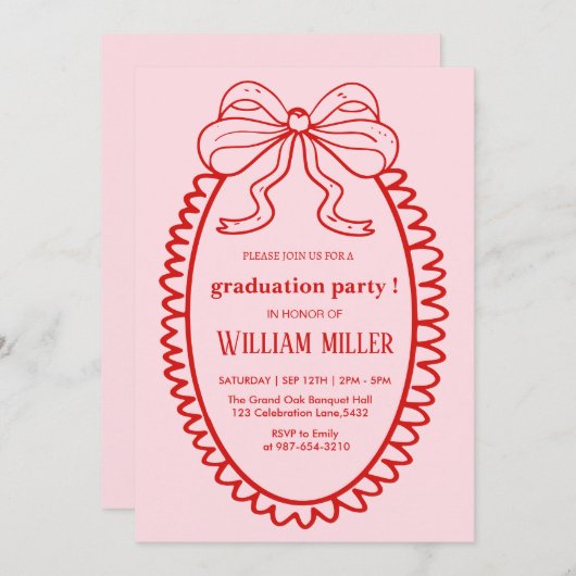 High School Hand getekende geïllustreerde roze en  Kaart (Voorkant / Achterkant)