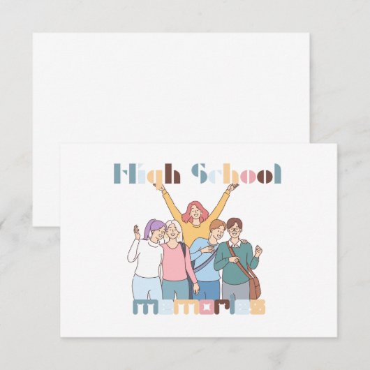 High School Herinneringen Vrienden Illustratie Kaart (Voorkant / Achterkant)