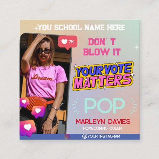 High School Homecoming Koningin Vote Campagne Flye Informatiekaartje (Voorkant)