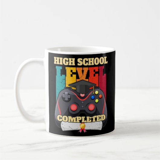 High School Level Complete Funny Gamer Graduation Koffiemok (Links)