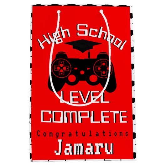 High School Level Complete| Gamer Afstuderen Medium Cadeauzakje (Voorkant)