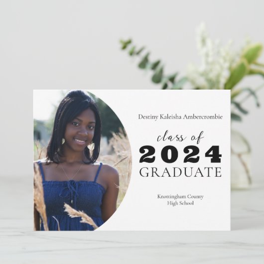 High School Modern Round Foto Afstuderen Aankondiging (Staand voorkant)