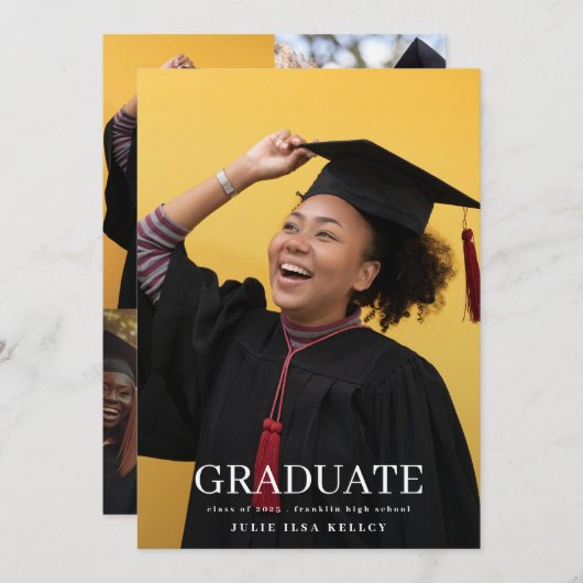 High School Multi 4 foto typografie Afstuderen Aankondiging (Voorkant / Achterkant)