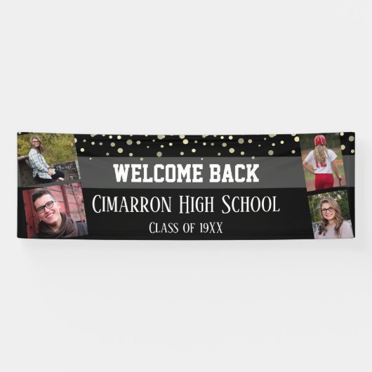 High School Reünie Foto Grijs Confetti Party Spandoek (Horizontaal)