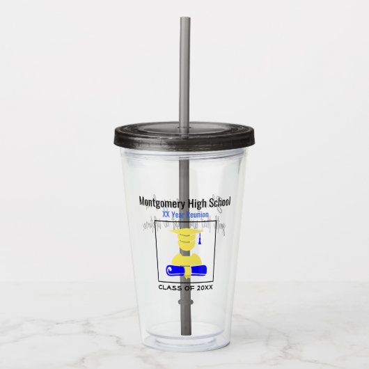 High School Reunion Custom Yellow en Blue Acryl Drinkbeker (Voorkant)