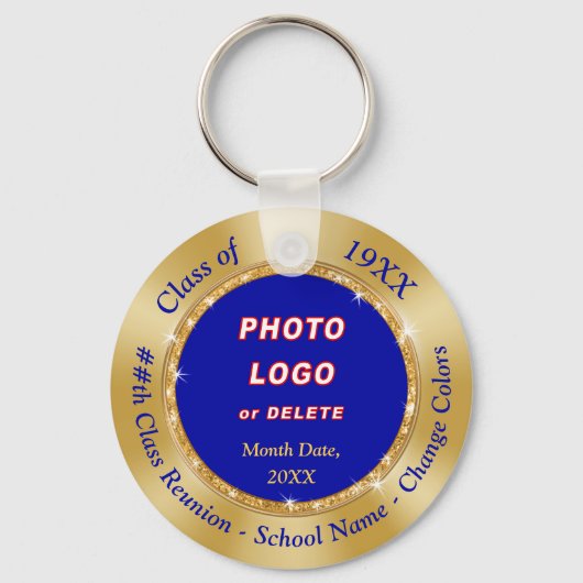 High School Reunion Favors, speciaal blauw goud Sleutelhanger (Voorkant)