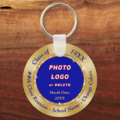 High School Reunion Favors, speciaal blauw goud Sleutelhanger (Voorkant)