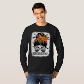 High School Secretary Messy Bun Spooky Bat Orange  T-shirt (Voorkant volledig)