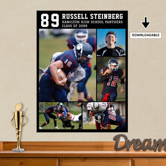 High School Sports Senior 5 Photo Collage Afstudee Poster