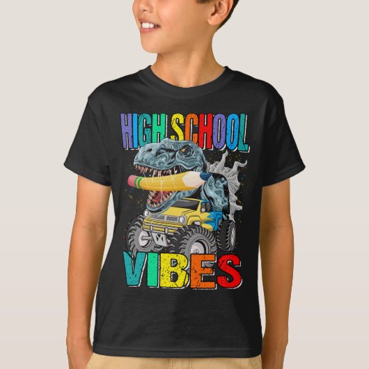 High School Vibes Monster Truck Dinosaur Boys T-shirt (Voorkant)