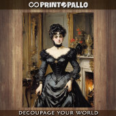 High society vrouw in 1900 met een zwarte jurk tissuepapier