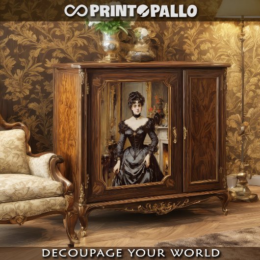 High society vrouw in 1900 met een zwarte jurk tissuepapier