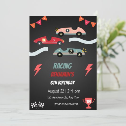 High-Speed Auto Racing Verjaardagsfeestuitnodiging Kaart (Staand voorkant)