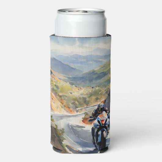 High-Speed avontuur in een levendig berglandschap Seltzer Blikjeskoeler (Seltzer Achterkant)