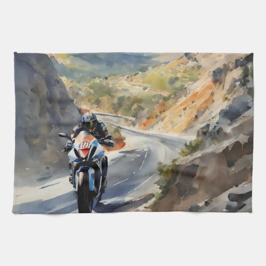 High-Speed avontuur in een levendig berglandschap Theedoek (Horizontaal)