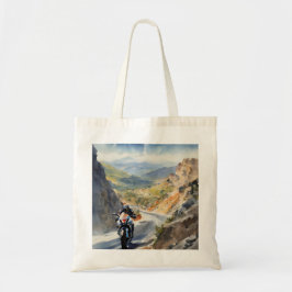 High-Speed avontuur in een levendig berglandschap Tote Bag