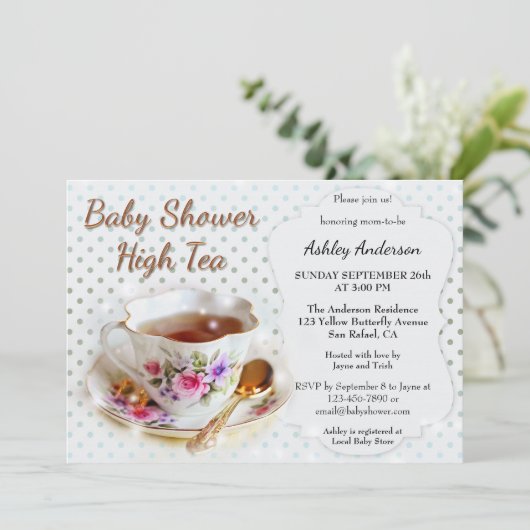 High Tea Baby shower uitnodiging (Staand voorkant)