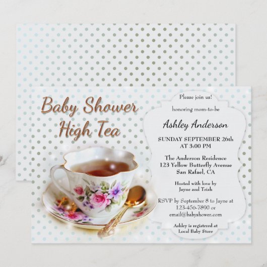 High Tea Baby shower uitnodiging (Voorkant / Achterkant)