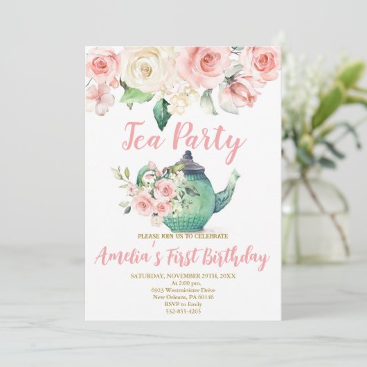 High Tea Eerste Verjaardag, Par-Tea Verjaardag Kaart (Staand voorkant)