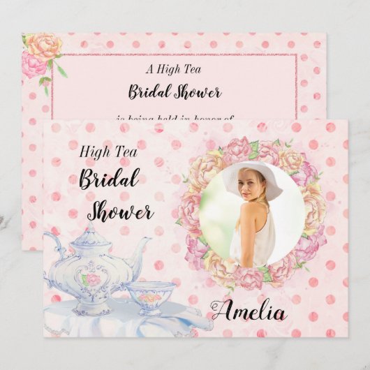 High Tea Foto Bruids Douche Uitnodiging (Voorkant / Achterkant)