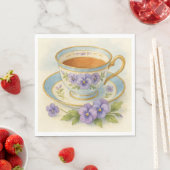 High Tea Napkins | Vintage China Teacup & Pansy Fl Servet (Insitu)