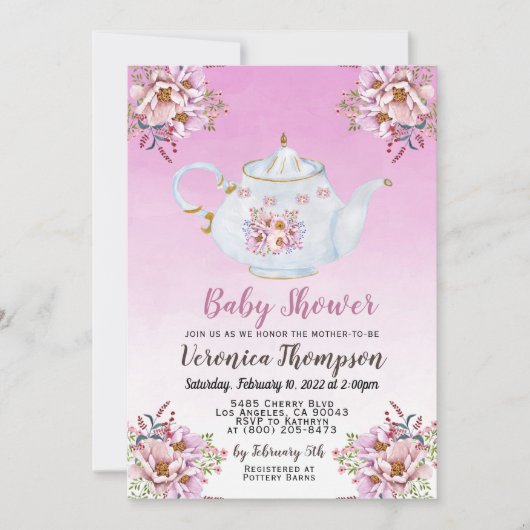 High Tea Party Baby shower uitnodiging (Voorkant)