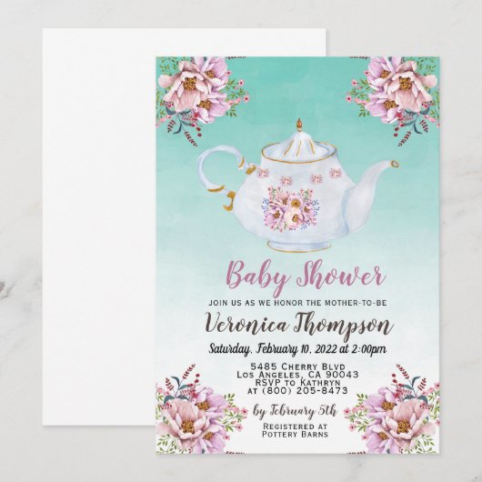 High Tea Party Baby shower uitnodiging (Voorkant / Achterkant)
