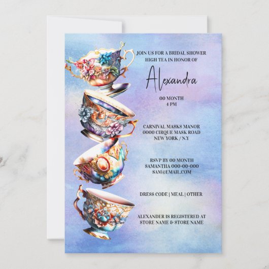 High tea party theekopjes china bloemenbruids kaart (Voorkant)