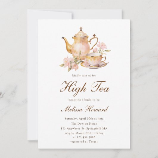 High Tea Pastel Gold Bridal Shower Kaart (Voorkant)
