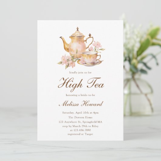 High Tea Pastel Gold Bridal Shower Kaart (Staand voorkant)