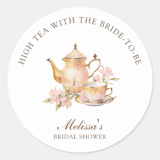 High Tea Pastel Gold Bridal Shower Ronde Sticker (Voorkant)