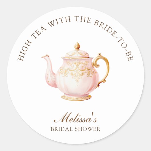 High Tea Pastel Gold Bridal Shower Ronde Sticker (Voorkant)